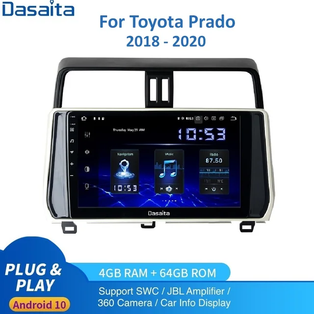 $492.81 Android 10.0 Car Radio 2 Din For Toyota Prado Multimedia 2018 2019 2020 Stereo 1Din DSP IPSCarplay 4Gb+64Gb