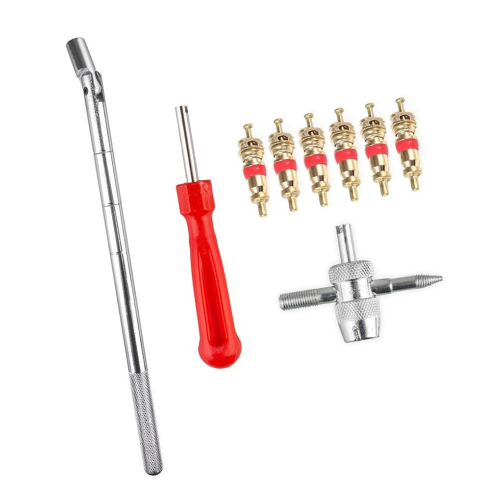 Valve Stem Puller Incl. Single-head Poppet Remover, 4 In 1 Tire Repair Tool, Brass Valve Cores