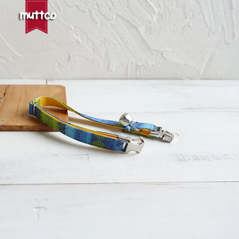 MUTTCO retailing handmade engraved metal buckle cat collar THE FOLK YELLOW cat collar 2 sizes UCC024