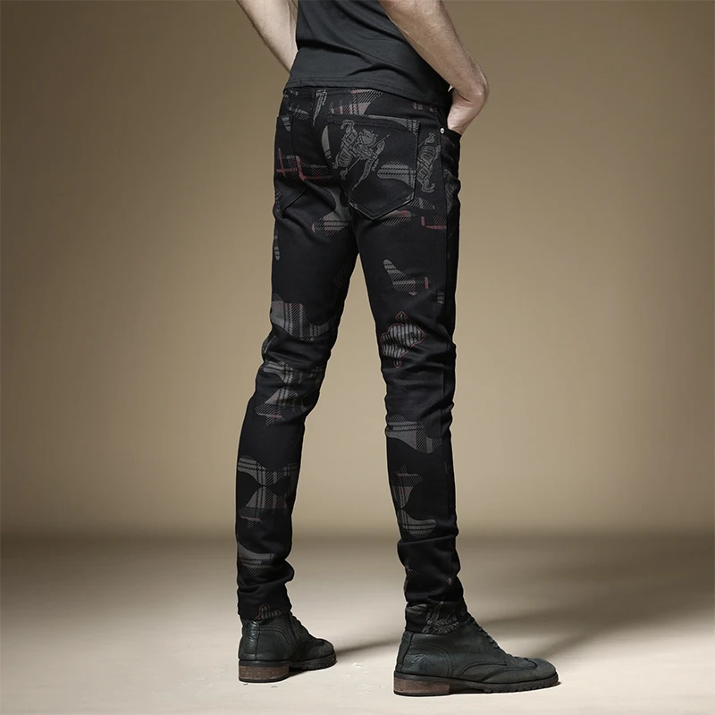 New European and American style men's male black jeans slim trend print pants hip-hop summer casual denim trousers 3
