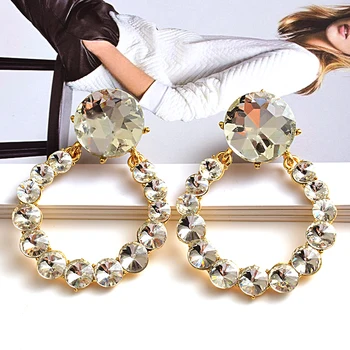 

New Arrival Metal Round Rhinestones Long Earrings High-quality Crystals Drop Earring Fashion Jewelry Accessories For Women