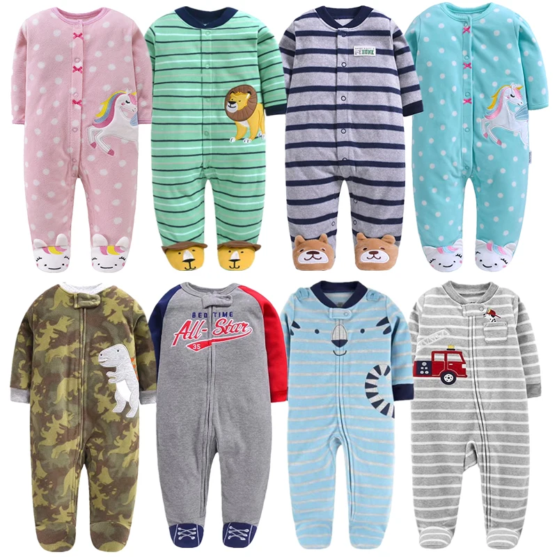Newborn Baby Boy Autumn winter Fleece Climbing Clothes 3 12M Kids Footed Pajamas Long Sleeved