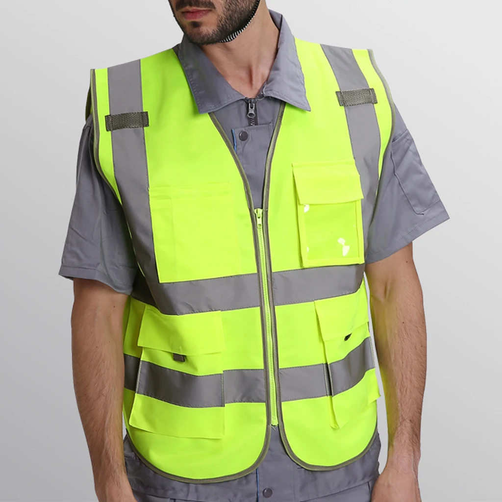 4 Pockets Class 2 High Visibility Zipper Front Safety Vest With Reflective Strips