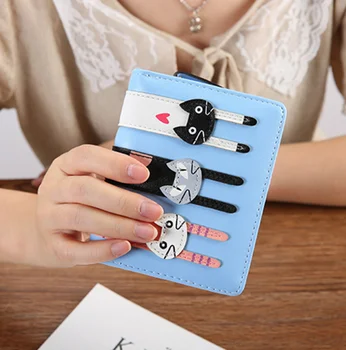 

Women's wallet new Korean version of PU leather cute cat zipper coin purse clutch bag student hand card holder money bag