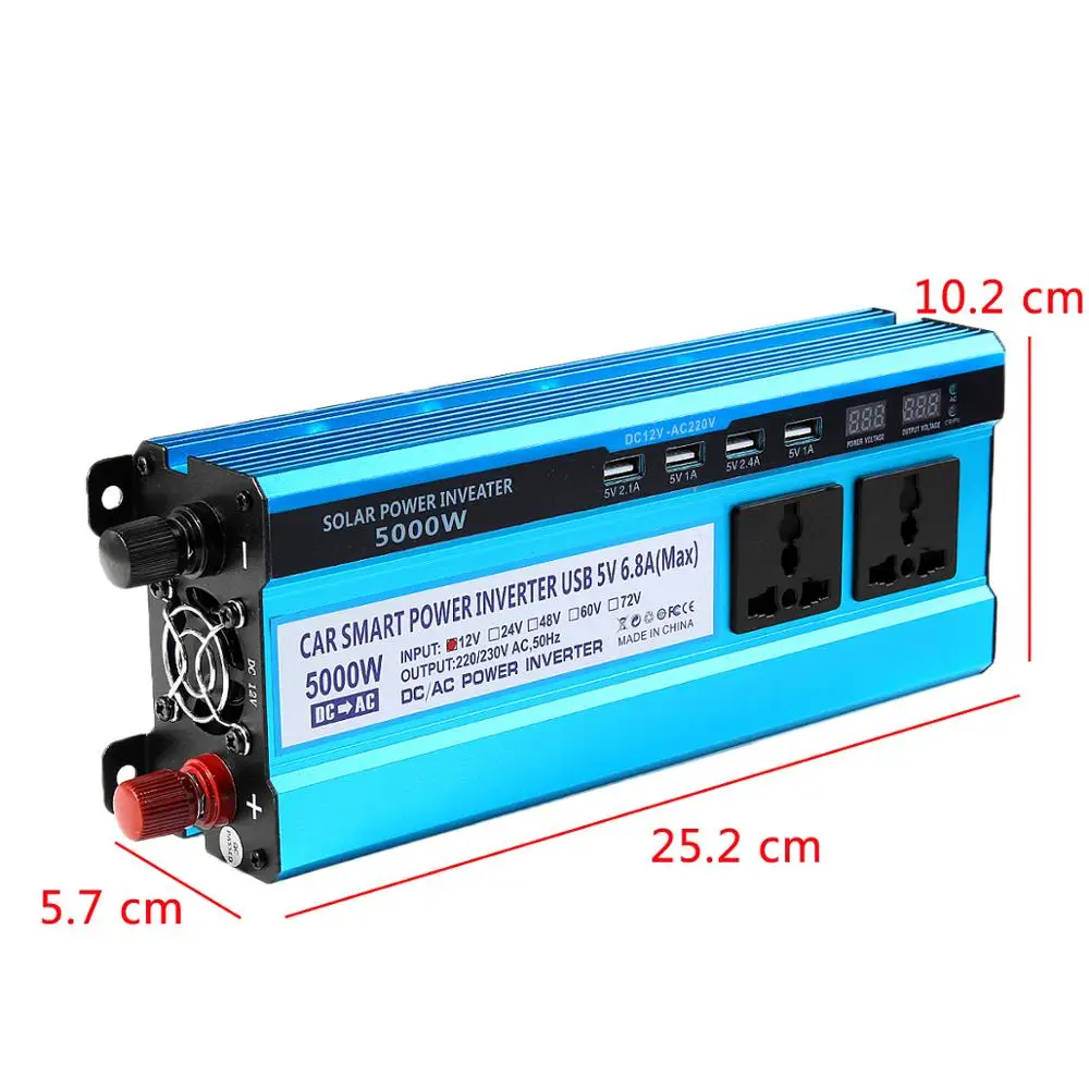 5000W LCD Solor силовой инвертор DC 12V/24V/48V к AC 220V конвертер 3 розетки 4 USB порта|Солнечные