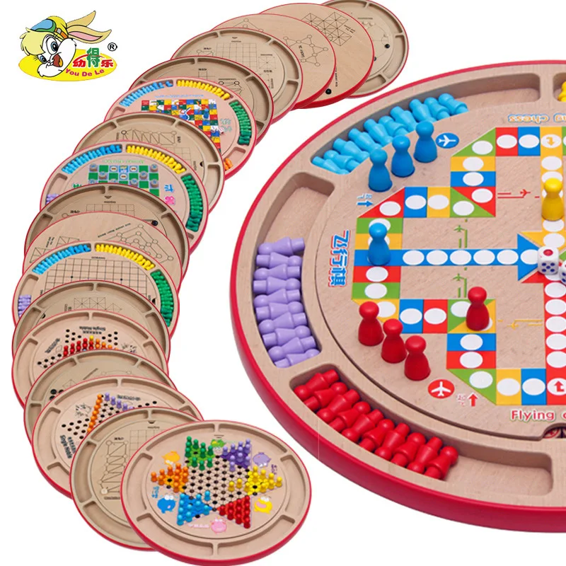 

Eighteen One Chess World Jf42 Wood of Parent And Child Board Game Checkers Aeroplane Chess Animal Fighting Five-in-a-row 1.6