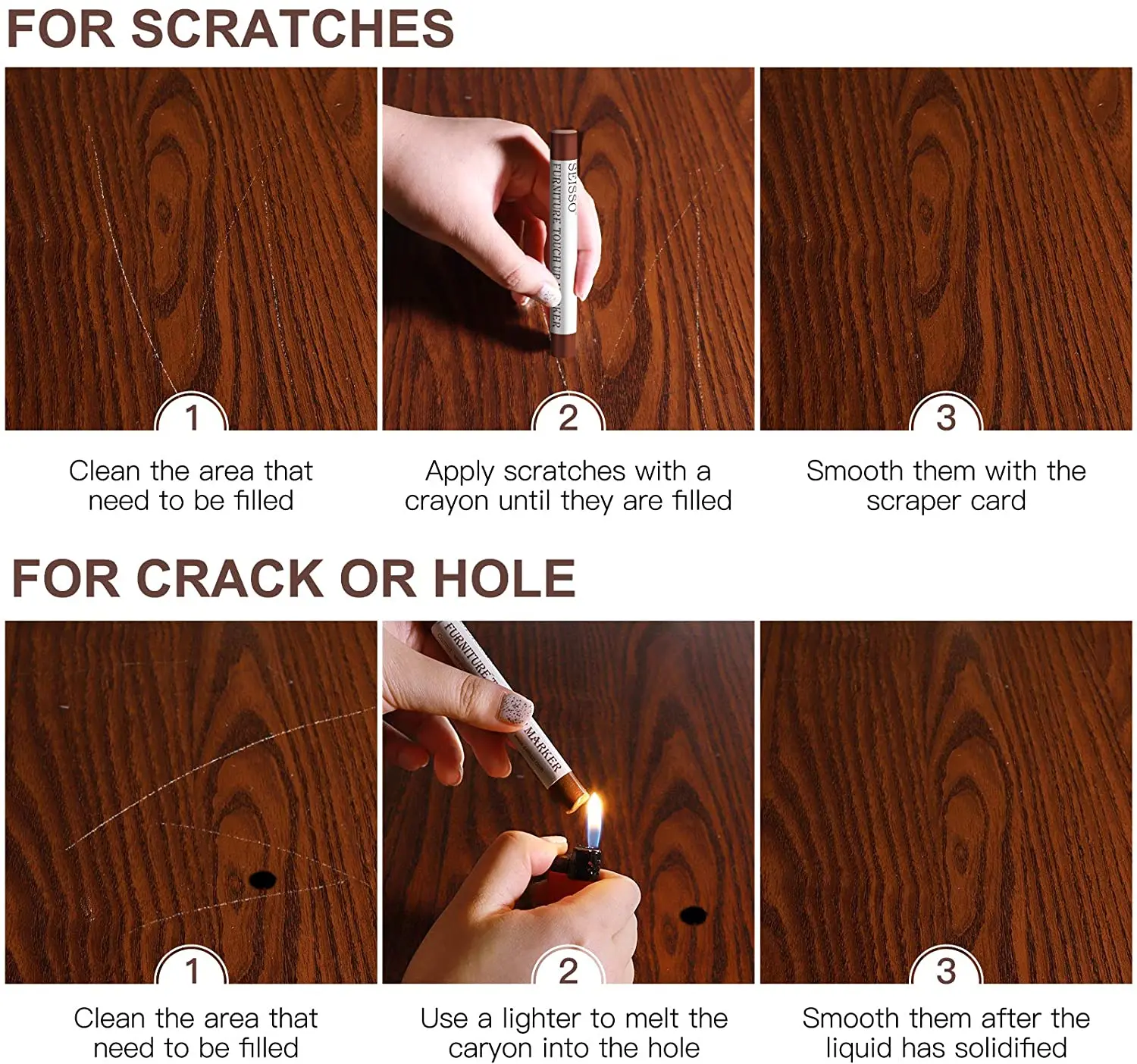 Scratch Repair Wax Pen Wooden Furniture Floor Repair Pens Kits Damaged Scratch Crayons Wood Filler Wax Stick 10 Colors