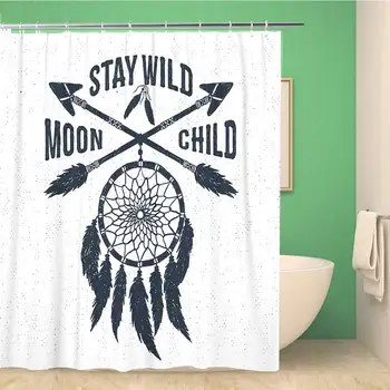 

Bathroom Shower Curtain Tribal Label Dream Catcher and Stay Wild Moon Child 60x72 inches Waterproof Bath Curtain Set with Hooks