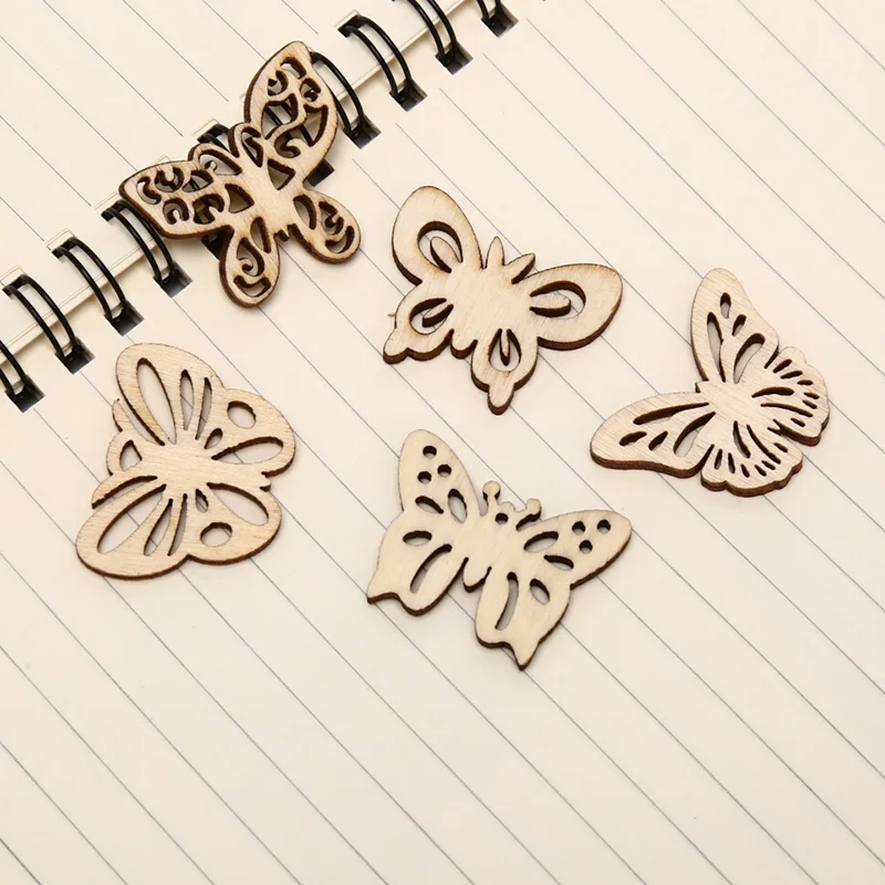 50pcs Mixed DIY Hollow Wooden Butterflies Cutouts Craft Embellishments Wood Ornament For DIY Art Wedding Decorations