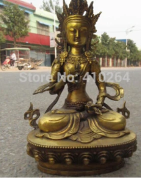 

FREE SHIPPING 8" Tibet Fane Bronze Amitayus Bodhisattva Guan Yin Kwan-Yin Buddha Statue