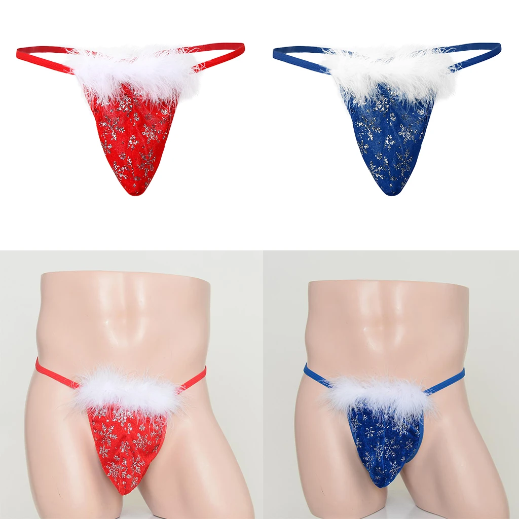 Men's Xmas Christmas G-String Brief Thong Snowflake Novelty Joke Gift Male