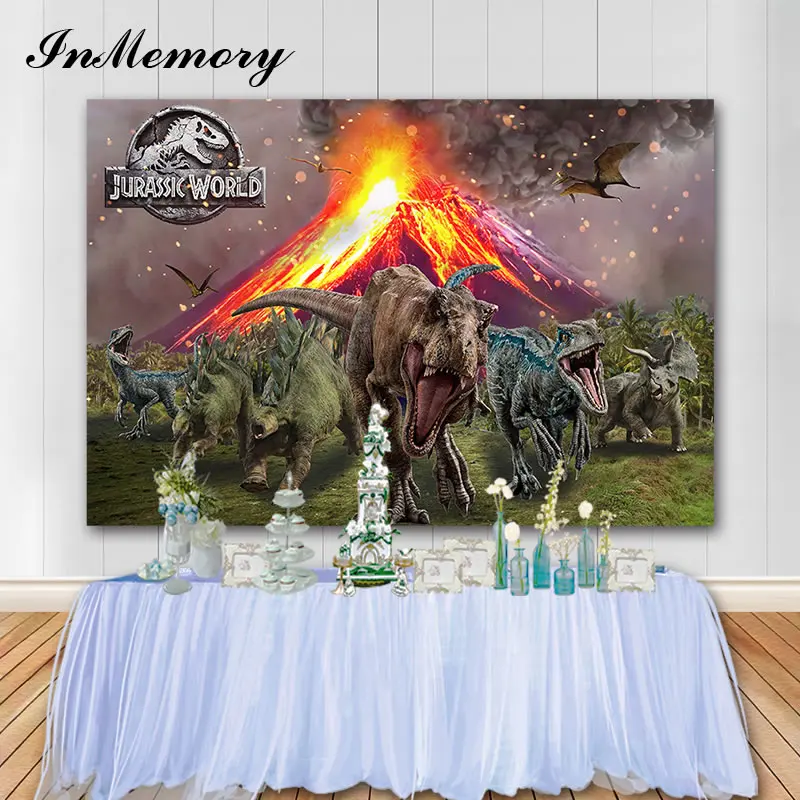 

InMemory Jurassic World Party Dinosaur Background Customize Name Children backdrop for photography High quality Computer Print