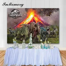 Inmemory jurássico festa mundo dinossauro fundo personalizar nome crianças pano de fundo para a fotografia alta qualidade impressão do computador