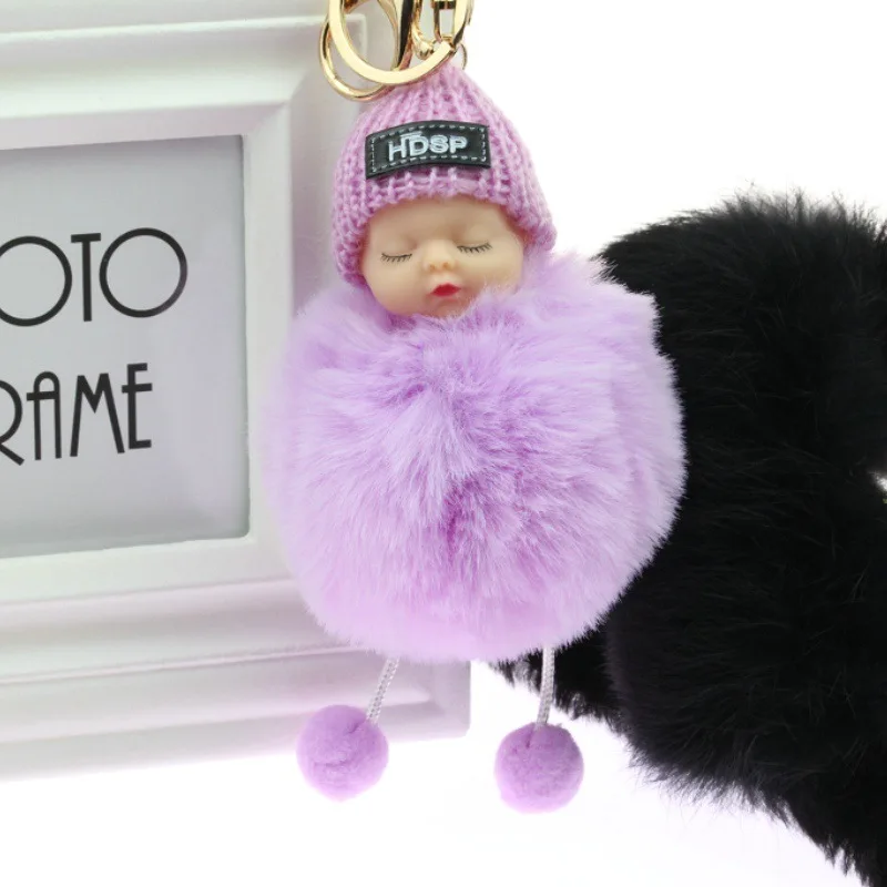 Детская игрушка на кольцо для ключей кукла-брелок для ключей милый пушистый искусственный мех пушистый шар автомобиля украшение Kawaii путающая Кукла шарик для волос брелок - Цвет: Lavender