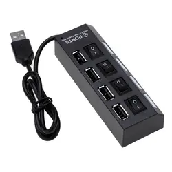 Mini Hub universel USB 2.0 à 4 ports, chargeur haute vitesse, adaptateur de câble avec interrupteur pour ordinateur portable 