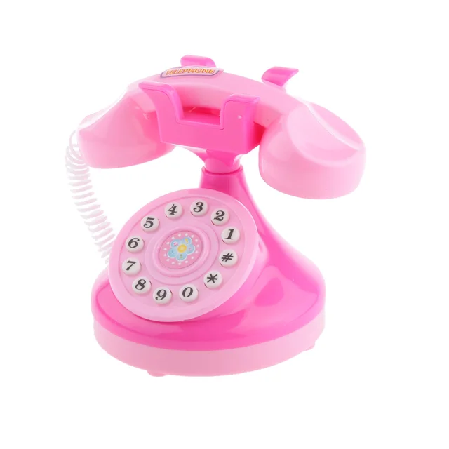 Baby Girls Fun Pretend Play Role Play Mini Plastic Telephone Dollhouse Decor Kids Developmental Toy Gift Pink 2