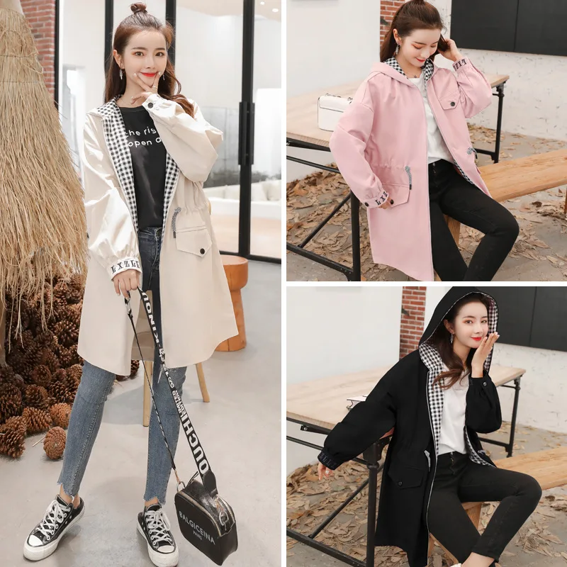 

Shanghai New Europe Sang 2020 Summer Plaid Hooded Trench Coat Coat Large Size