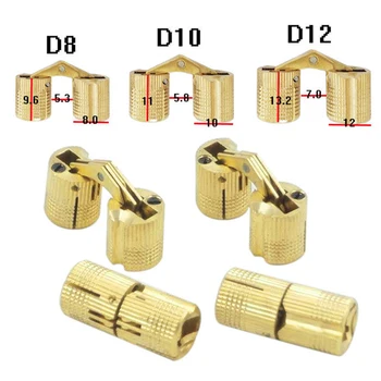 

4PCS 8/10/12mm Copper Barrel Hinges Cylindrical Hidden Cabinet Concealed Invisible Brass Hinges Mount For Furniture Hardware