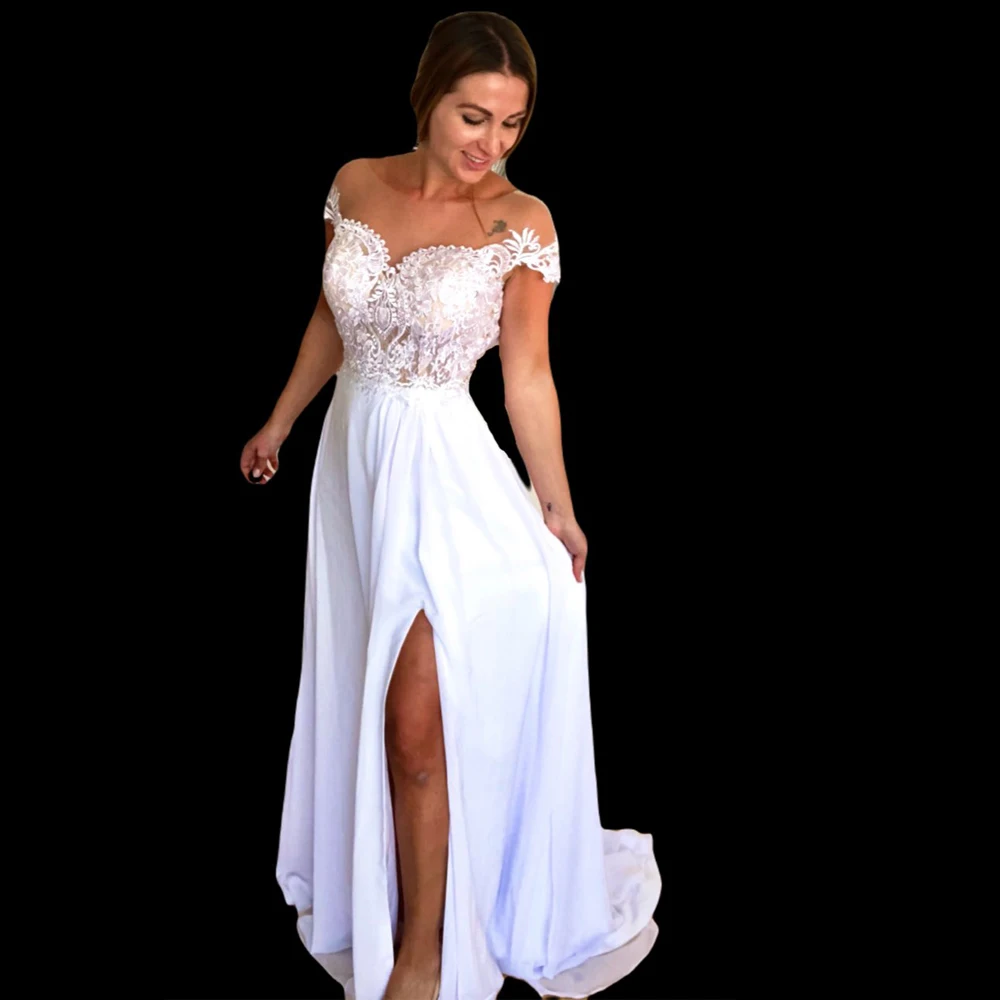 Jiayigong Bohemian Wedding Dress Robe De Mariee Sexy Side Slit Lace Applique Beach Wedding Dresses Plus Size Bridal Gown