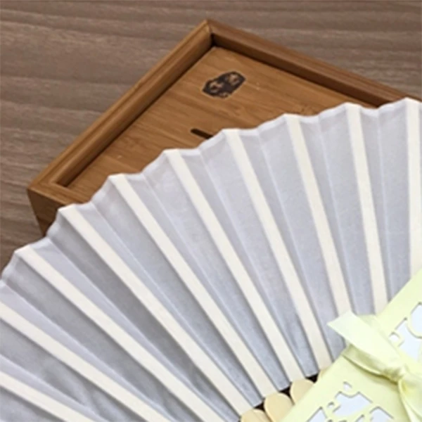  10pcs/lot Personalized 21cm wood Spun Silk Hand Fan Wedding Invitation - 4000239833084