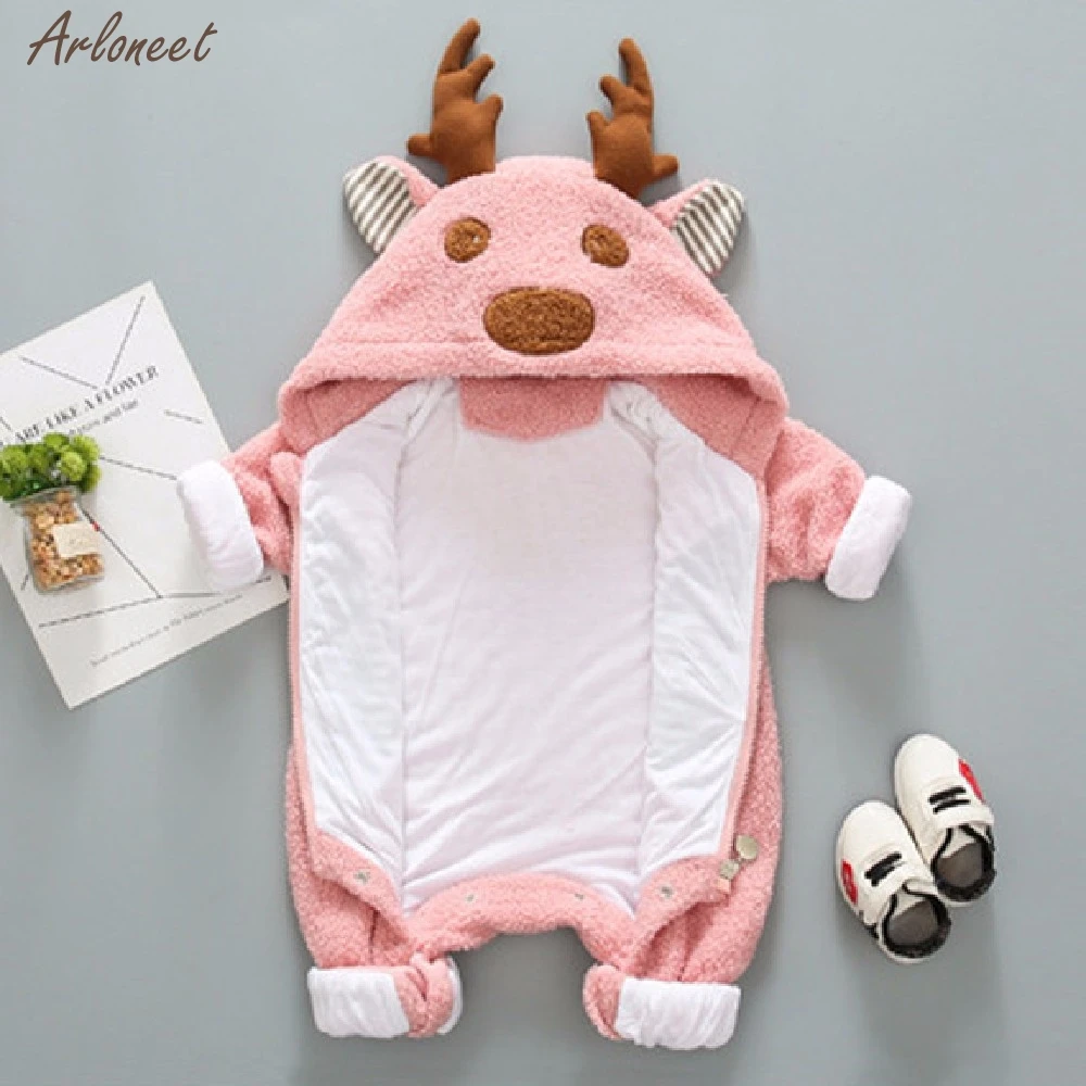 Newborn Baby Boy Girl Fleece Cartoon Winter Warm Jumpsuit Hooded Coat Outwear Headbands Children Cothing Suit NEW