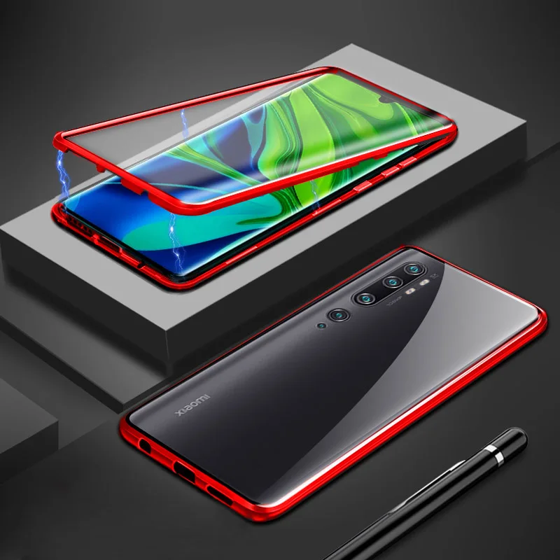 Магнитный чехол для Xiao mi Note 10 Pro чехол 360 ° полная защита для Xiaomi mi Note10 CC9 Pro CC 9Pro чехлы с закаленным стеклом - Цвет: Red