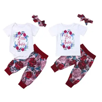 

Big/Little Sister Matching Clothes Set Floral Outfits Summer Baby Girls Tops Romper Pants Costume Infant Clothes Clothing Set