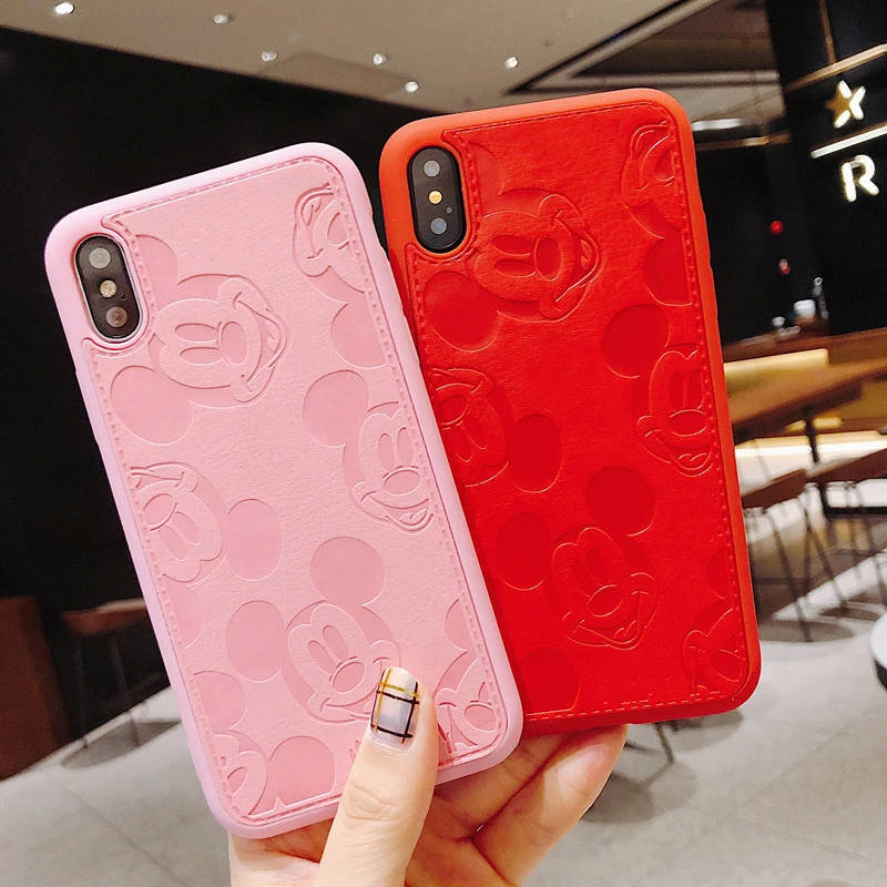 

Hot cute Minnie mouse ears Soft leather phone case for iphone7 8 6 6s plus X XS XR MAX 11 Pro pink high quality cover coque