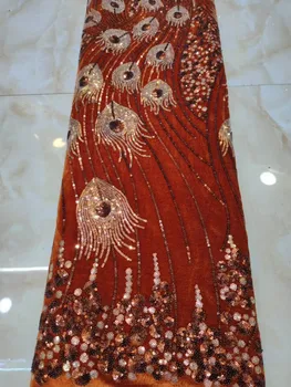 

2020 5yards High Quality Sequin Velvet Lace Fabric Embroidered Tulle African Velvet Lace Fabric for dress XSMAY061