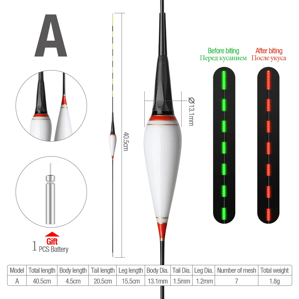 A With 1Battery DONQL, 1 шт., светящийся поплавок для рыбалки, умный, меняющий цвет, электронный, светящийся поплавок, рыболовное оборудование, снасти с 1 батареей - Цвет: A With 1Battery