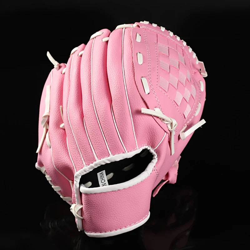 Pink Спортивная бейсбольная перчатка для спорта на открытом воздухе, три цвета, искусственная кожа, Софтбол, тренировочное оборудование, размер 11.5cun/15 дюймов, левая перчатка - Color: Pink
