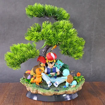 

Anime Ash Ketchum with Charmander Bulbasaur Squirtle Combination PVC Action Figure Collectible Model Toys