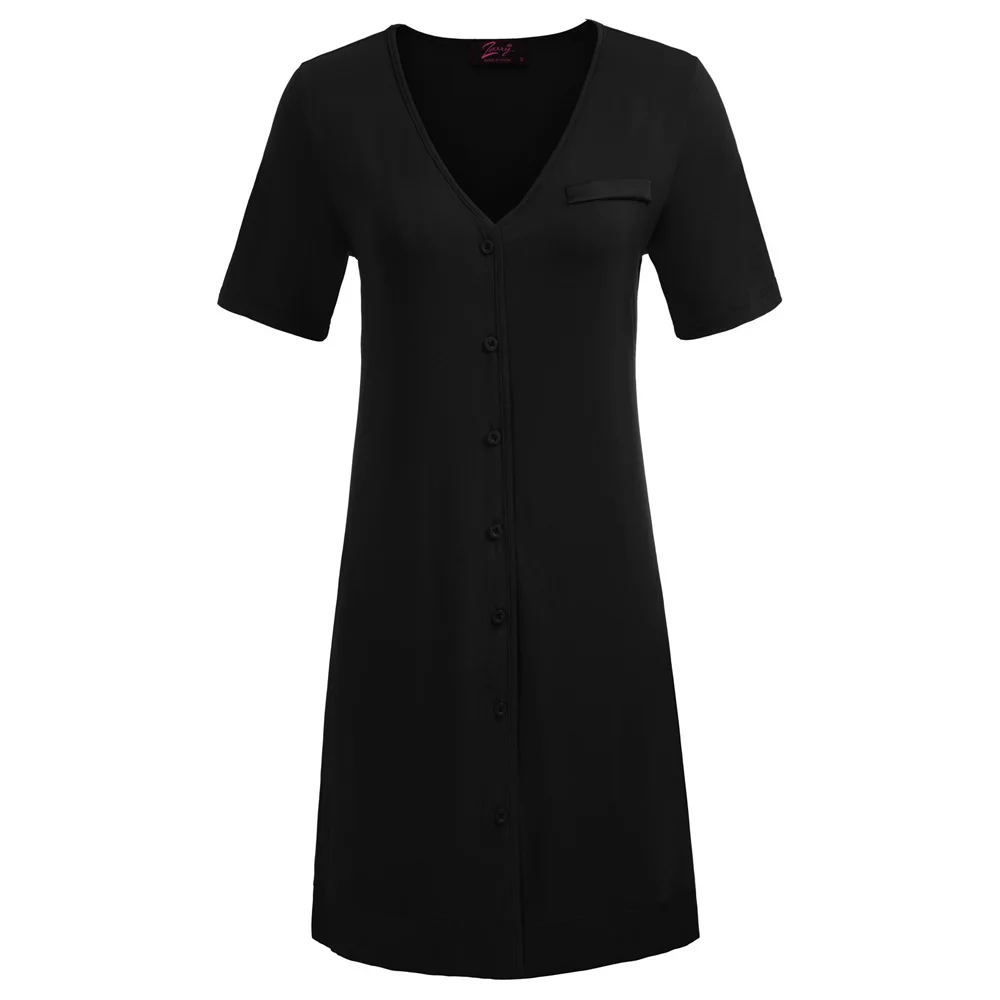 Black Zexxxy Женская Удобная мягкая Пижама Платье короткий рукав v-образный вырез на пуговицах Ночная Рубашка домашняя ночная рубашка женская одежда - Цвет: Black