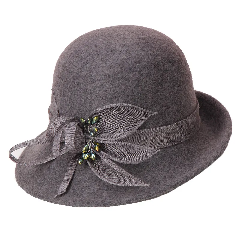 

H784 Women Wool Felt Fedora Hat Korean Basin Cap Female Elegant Fashion Short Brim Hemp Yarn Decoration Fall Winter Fedoras Hats