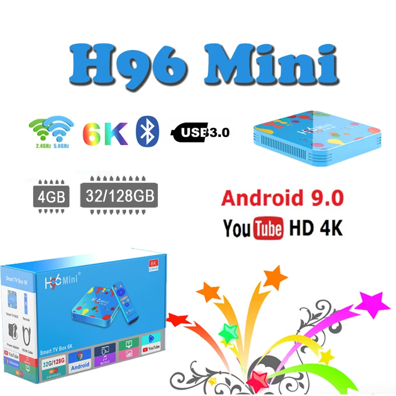 

Newest Set-Top-Box 4GB 128GB H96 mini android 9.0 tv box Allwinner H6 Quad Core 6K H.265 support smart iptv subscription