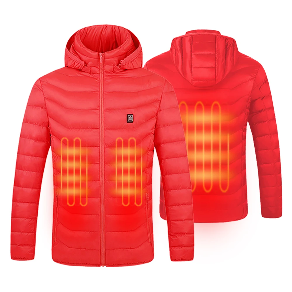 Новинка, мужская зимняя куртка, теплая, USB, инфракрасное Отопление, куртка, Мужская, s, умный термостат, чистый цвет, ветрозащитная, с капюшоном, с подогревом, парки, куртки - Цвет: Red Jacket