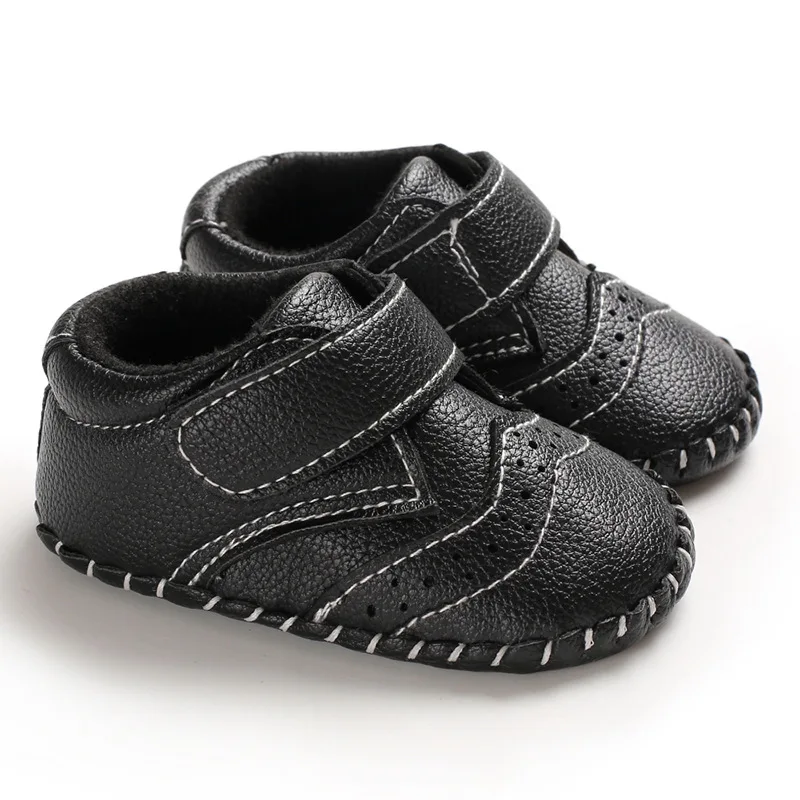 Hot Infant Baby Boy Girl Soft Sole Crib Newborn Leather Non-slip Shoes Sneaker - Color: Black