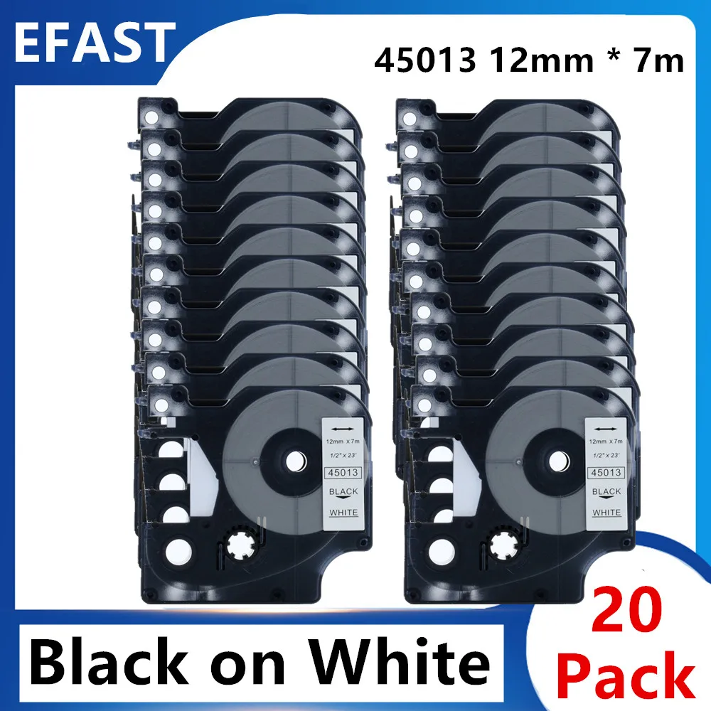 

20 Pack 12mm 45013 Black on white Ribbon compatible dymo D1 label printer laminated label tapes for LM 160 280 label maker