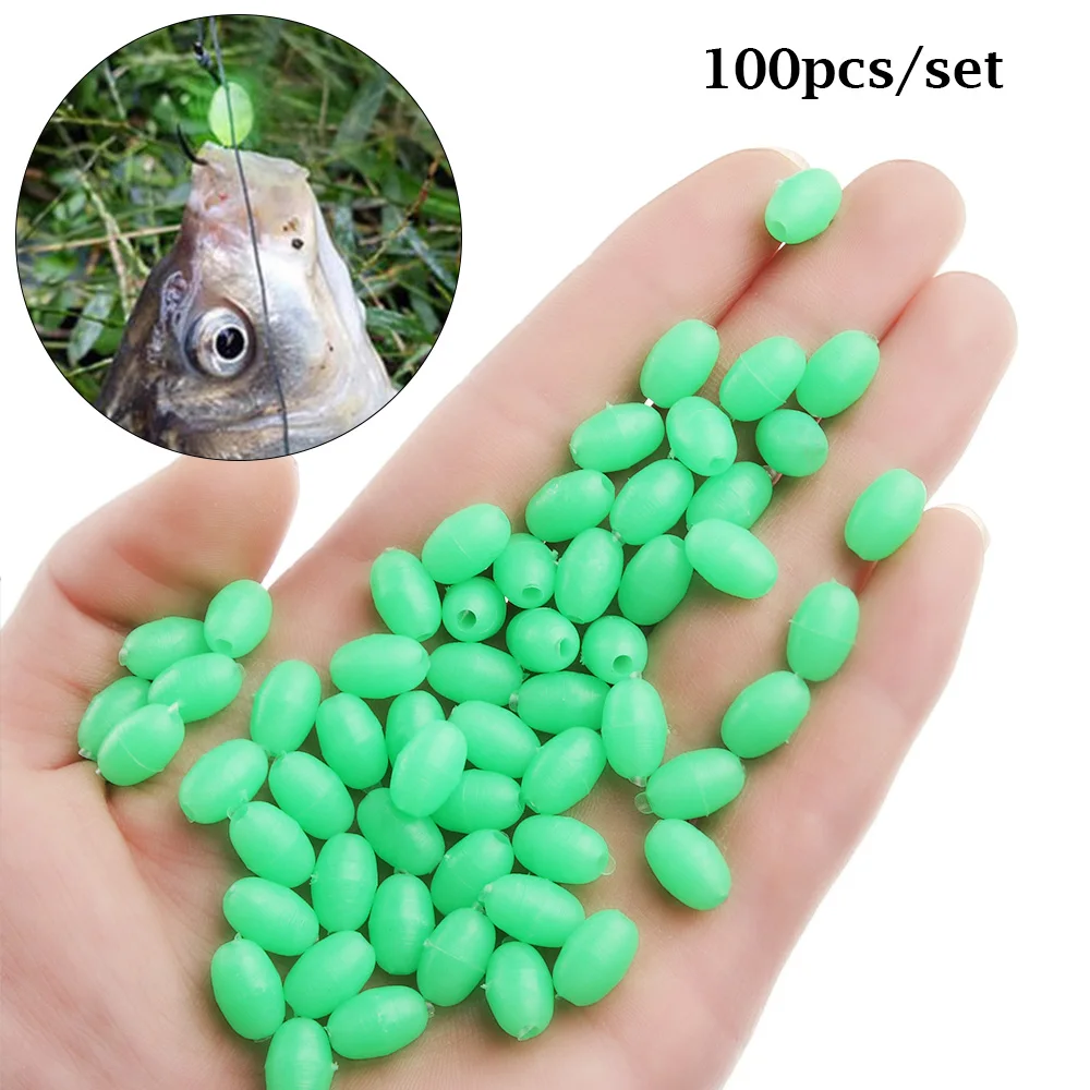 100pcs New Plastic Oval Rubber Luminous Fishing Beads Glowing Sink