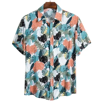 

2019 Summer New men Shirts Men Fashion Printed Short-sleeve Shirts en Hawaiian Casual Wild Shirts Classic One Button Tops