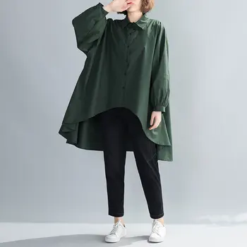 

[EWQ] 2020 Spring Summer New Arrivals Turn-down Collar Full Sleeve Button Solid Pattern Women Casual Loose Shirt Long AW66301