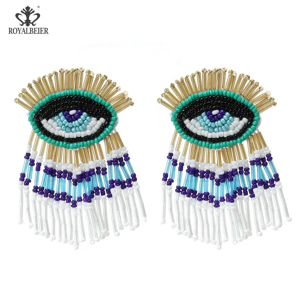 Bohemia Drop Earrings Evil Eye Tassel Earring Handmade Long Beaded Earrings For Women's Earings Ethnic Statement Jewelry