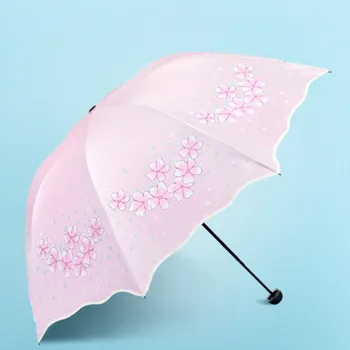 

Flower Cute Folding Ladies Umbrella Windproof Rain Black Coating Portable Umbrella Fashion Parapluie Household Umbrella JJ60YS