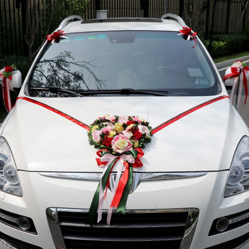 A-Decoration Package Свадебные украшения для автомобиля, набор цветов, красная гирлянда в форме сердца, декоративный венок, свадебное украшение для дома, цветы - Цвет: A-Decoration Package