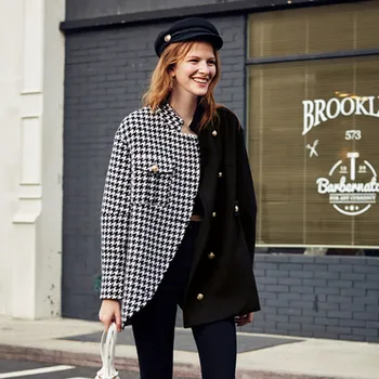 

2020 Newest Lastest Runway Designer Fashion Plaid Wool Coat Women Woolen Overcoat Loose Patchwork Jacket Winter Outwear Clothes