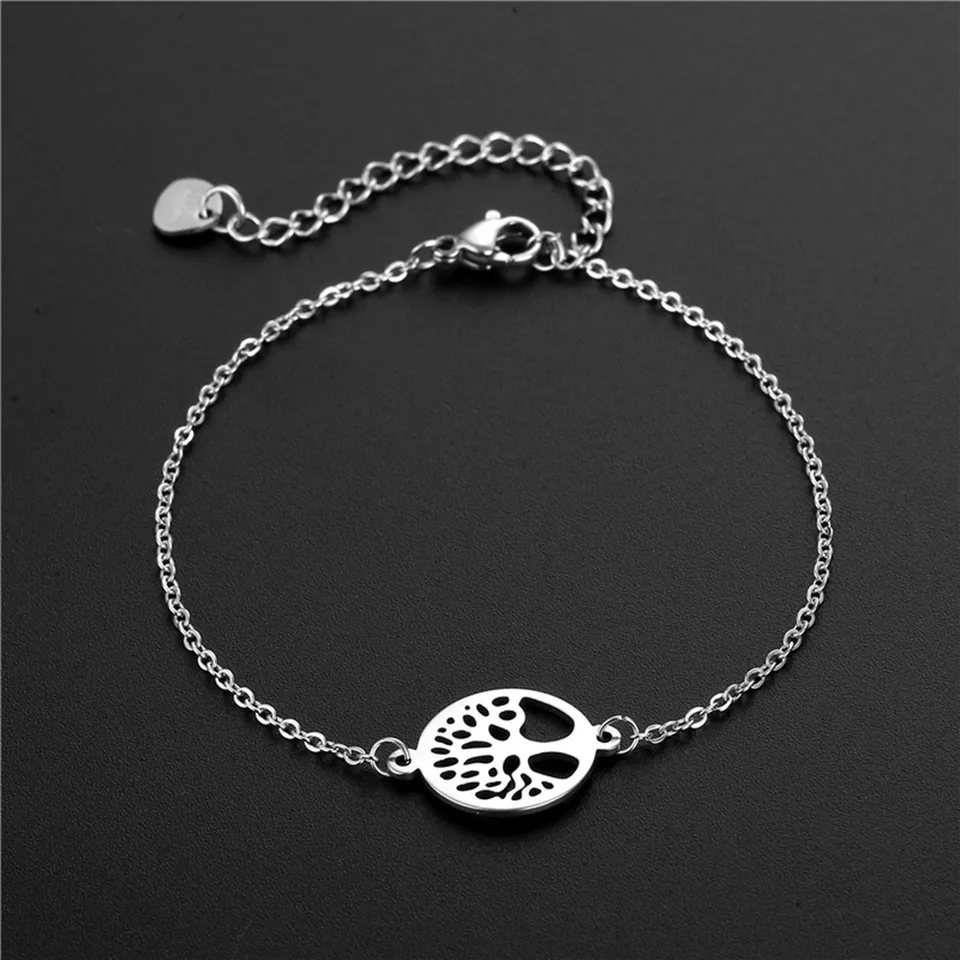 Bracciale Donna In Acciaio Inox 316L Con Ciondolo Luna – Anallergico, Catena Con Moschettone, Colore Argento – Regalo In Scatola