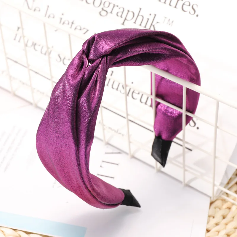 Новая мода, разноцветная однотонная атласная шелковая шаль, ткань, широкий перекрестный ободок с бантиком, простые удобные повязки на голову