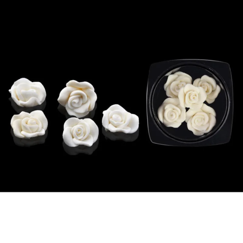 white-5pcs 5 шт./упак. черный, Белый Цвет Розовое Стразы нейл-арта украшения 3d в виде лепестков, с тиснением и изображением Скульптура, с украшением в виде цветка Красота аксессуары для маникюра - Цвет: white-5pcs