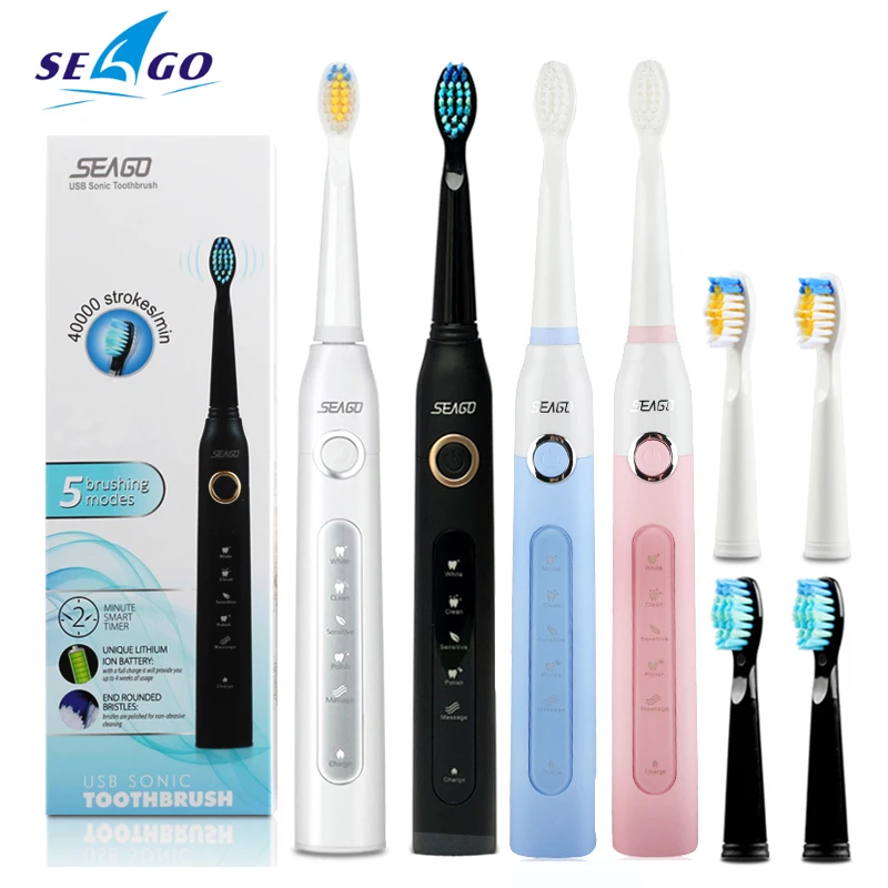 Cheap Seago SG 507 Sonic Electric Toothbrush Adult Timer Brush USB Rechargeable Electric Tooth Brushes with 3pc Replacement Brush Head
