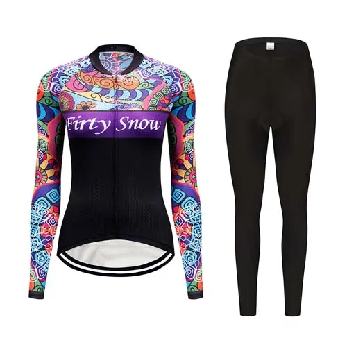 Женская зимняя теплая велосипедная одежда термо флис велосипед Джерси нагрудник набор женский трикостюм mtb велосипедная одежда спортивный костюм платье - Цвет: Jersey and Pants